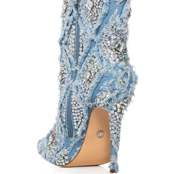 AZALEA WANG " DENIM DYNASTY "  DENIM EMBELLISHED BOOTIE( BRAND NEW !!!!!!! - Picture 3 of 7